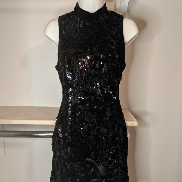 Forever 21 Contemporary Black Velveteen & Sequin Fitted Dress - Picture 1 of 4